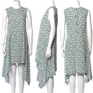 Marni Dress - Green Black and White Floral asymmetrical handkerchief hem